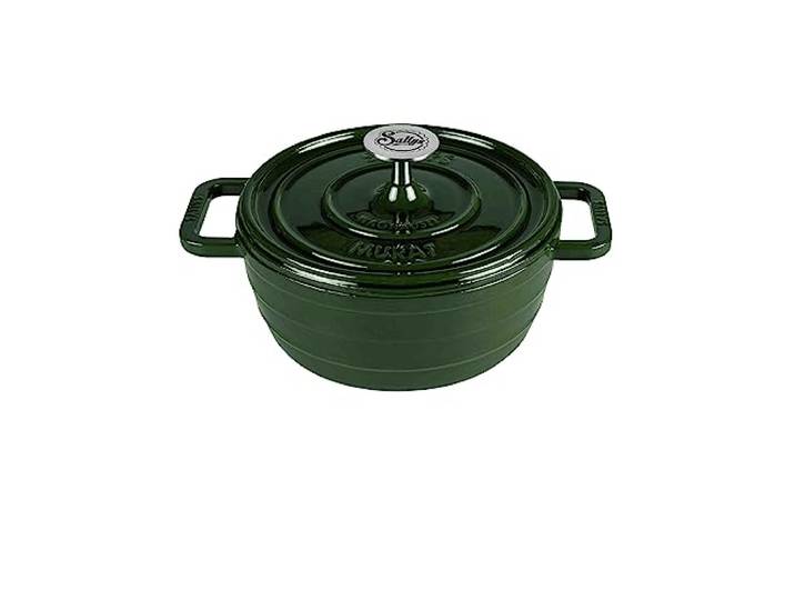 Sallys Medium Gourmet Gusseisentopf mit Deckel, emaillierte Beschichtung, Für alle Herdarten, ofenfest bis 250 Grad, 2,2 Liter Inhalt (Hunter Green Majolika)