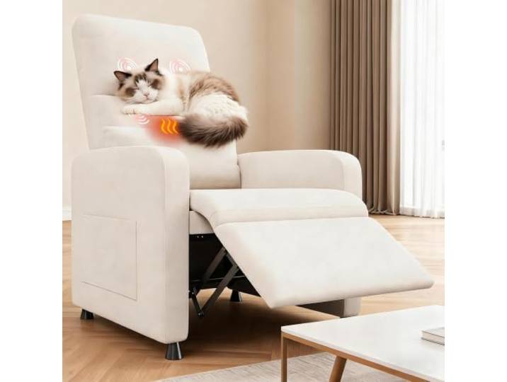 Elektrischer Relaxsessel Mit Liegefunktion 105-165° Fernsehsessel bis 180kg Mit Heizung & 4-Punkt Massage, Ergonomischer Massagesessel aus Leinenimitat mit Fußstütze, Belastbar