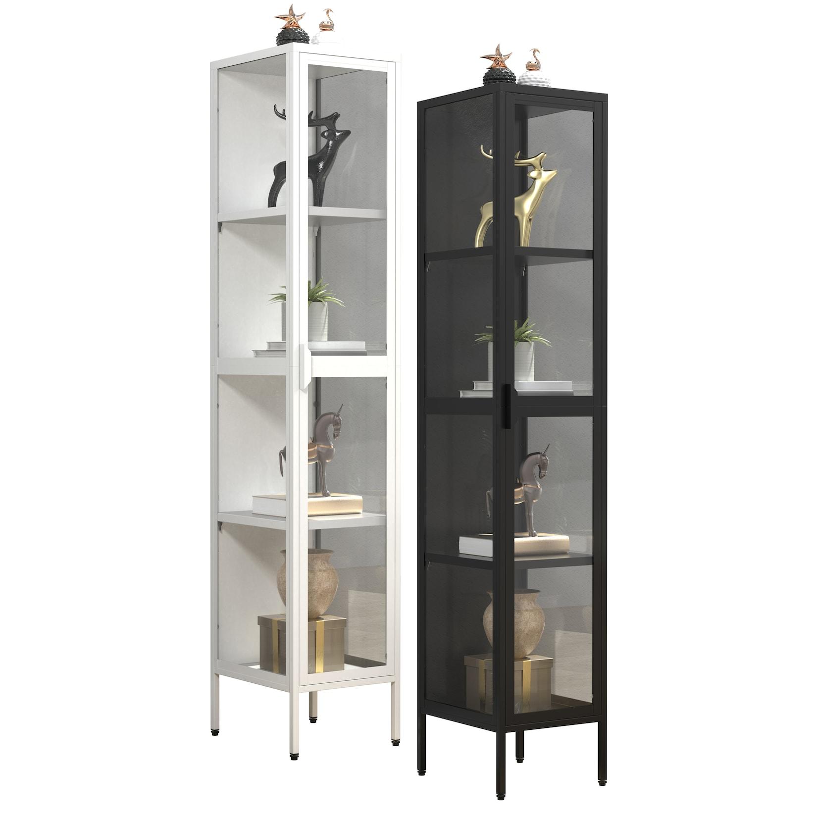 VCM Glasvitrine stehend Vitrine Glas mit ESG-Sicherheitsglas Maße ca. H. 160 x B. 30 x T. 35 cm Standvitrine Glas Modern und platzsparend Glas Vitrinenschrank – Floka XL