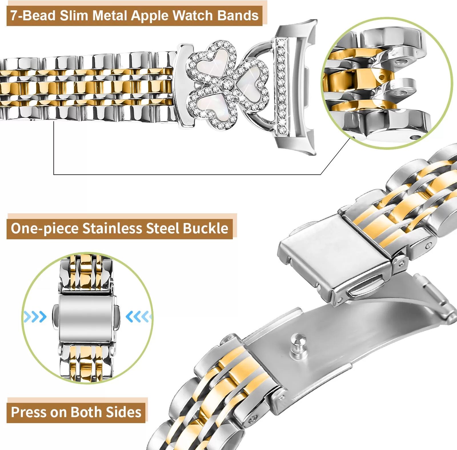 INF Herz-Klee Sieben Perlen Edelstahl Uhrenarmband kompatibel mit Samsung Watch Ultra/Ultra2025