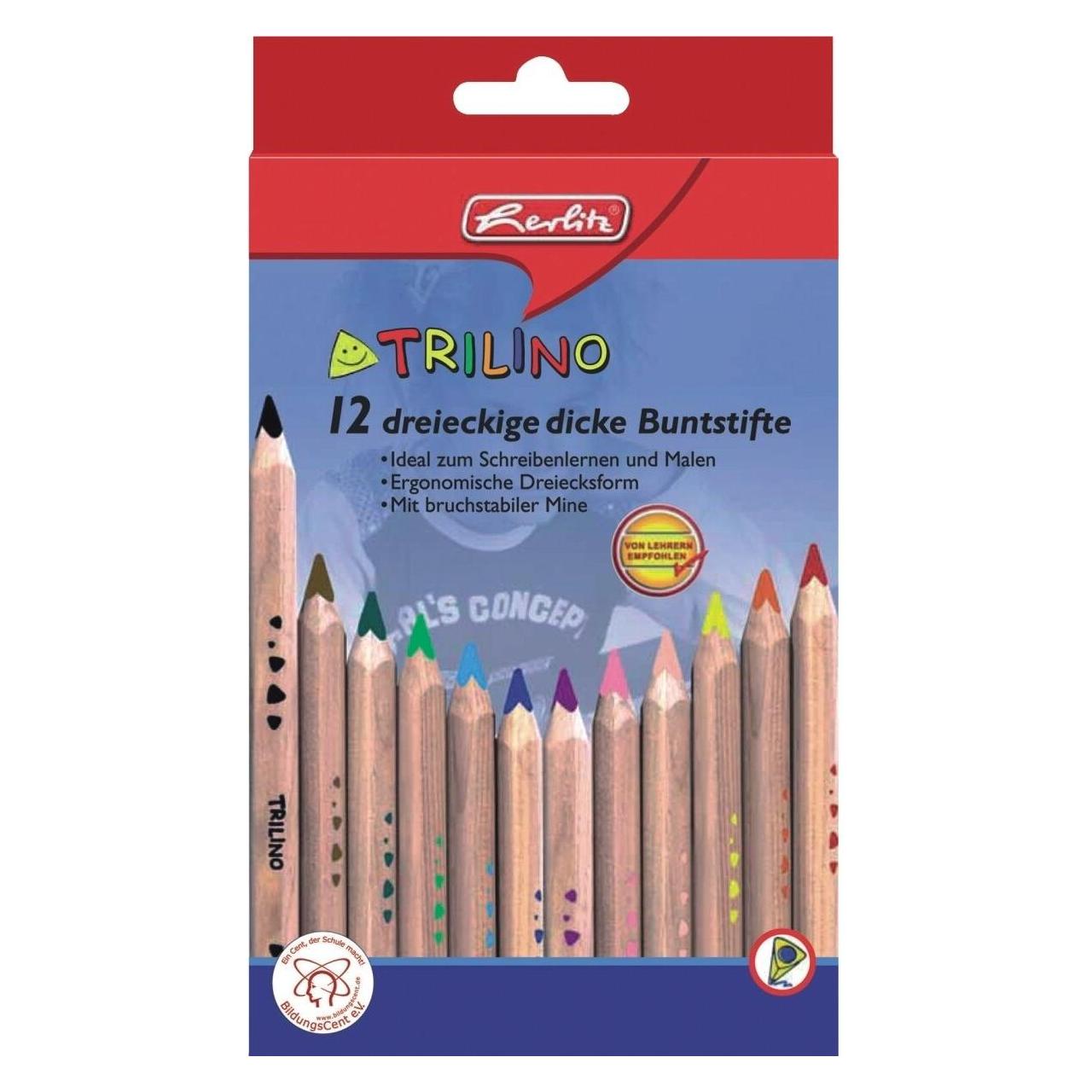 Herlitz Dreikant-Buntstifte Trilino, 12er Karton-Etui aus Zedernholz, naturbelassen, Jumbo-Dreikantform, Mi (12x) (10412062)