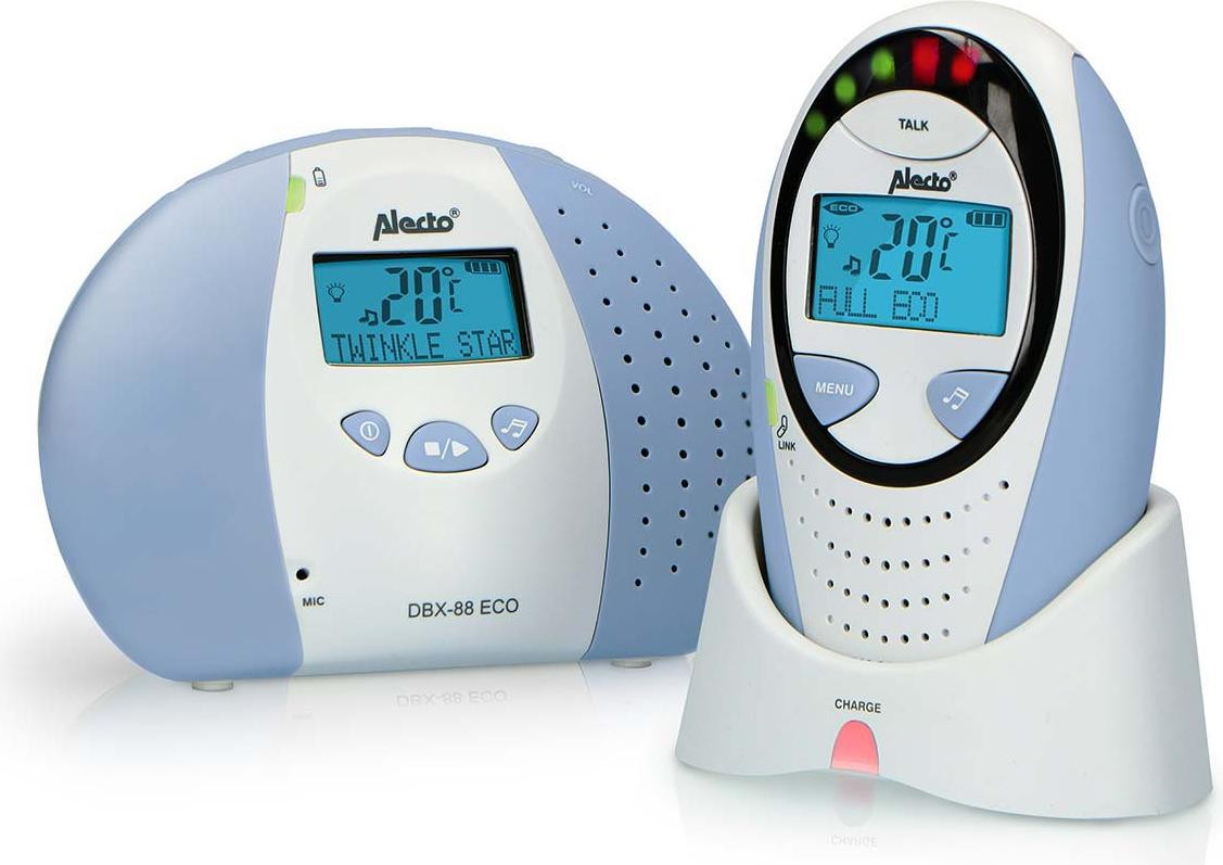 Alecto DBX-88 ECO babyfoon met LCD-display, blauw/wit, bereik van 30 meter