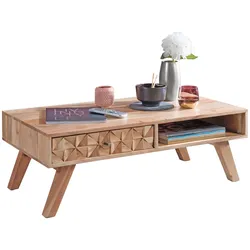 KADIMA DESIGN Couchtisch REWA 95x35x50cm Akazie Massivholz Sofatisch, Design Wohnzimmertisch mit Schublade, Stubentisch Landhaus Braun, Designer Holztisch