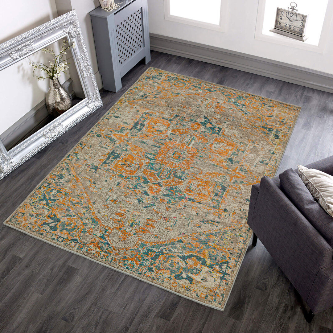 Bloomsbury Market Corvena Arabesque Flatweave Orange/Beige Area Rug Orange;Beige Rectangle 200 x 300cm