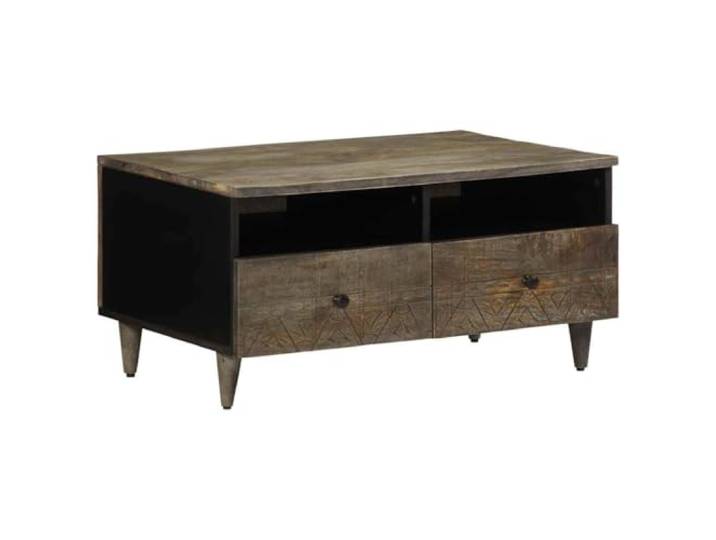 KUTYWEXFM Couchtisch Hellgrau 80x54x40 cm Mangoholz Wohnzimmertisch Kunstvolle Schnitzfront setzt stilvolle Akzente als flexibler Sofatisch oder Nachttisch im Schlafzimmer und Wohnbereich.