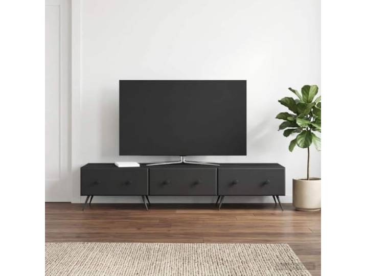 GKMBCVDFR TV-Schrank Schwarz Holzwerkstoff 147 x 34,5 x 30 cm mit Regalen Kompaktes Lowboard, moderne Optik, vielseitig nutzbar, einfache Montage, platzsparendes Design