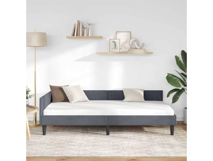 KTHLBRH Eckbett Samt Dunkelgrau 80 x 200 cm Basis mit festen Latten, Sperrholz und technischem Holz, modernes Design für Zimmer