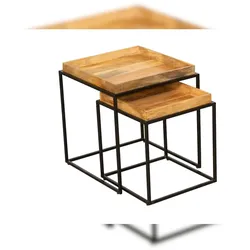 DELUKE Beistelltisch GERD 2er Set Mangoholz Braun  55x55x55cm Couchtisch Sofatisch Abstelltisch