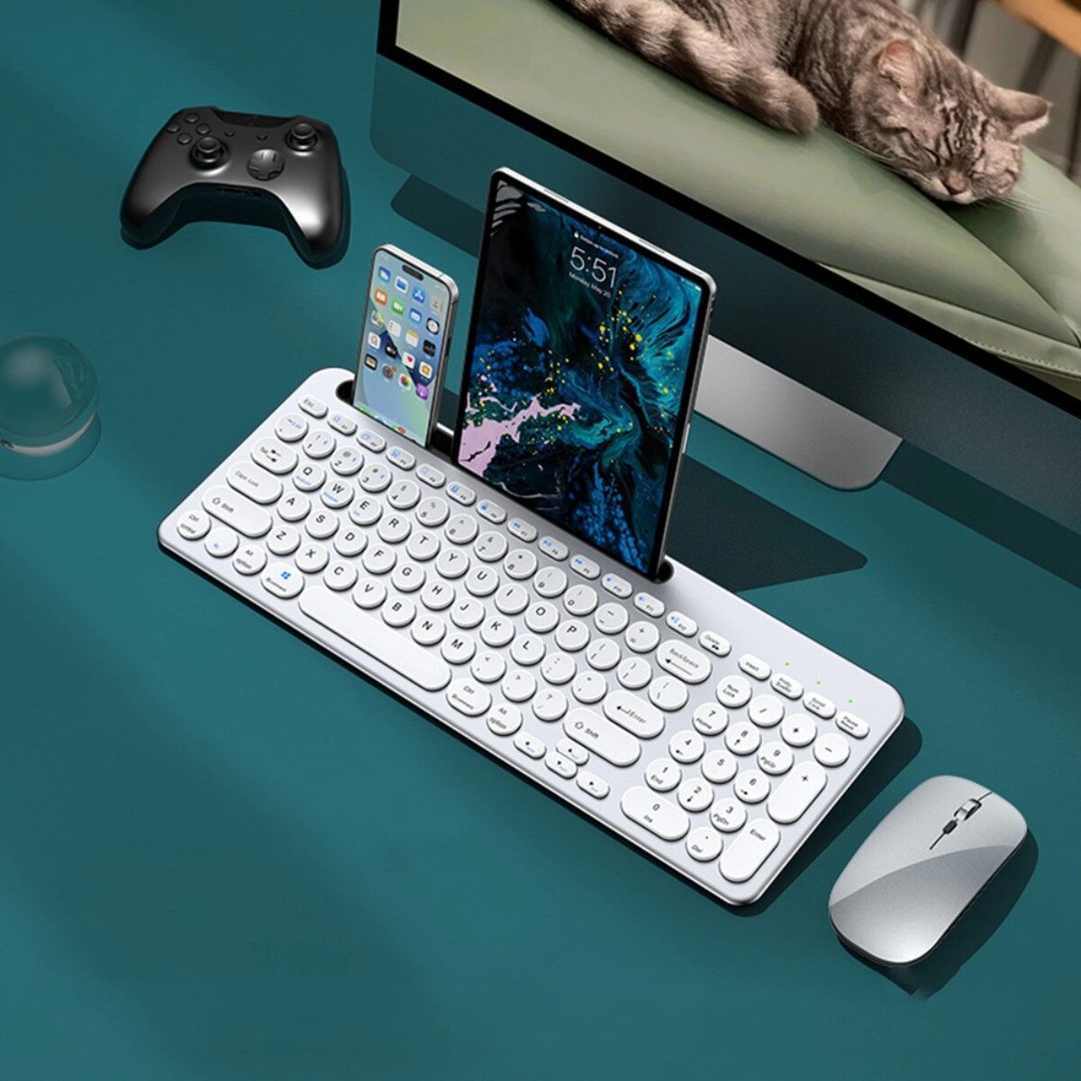 INF 3-Modus kabelloses Tastatur- und Maus-Set kompatibel mit Windows, kompatibel mit Mac, kompatibel mit iOS, kompatibel mit Silber