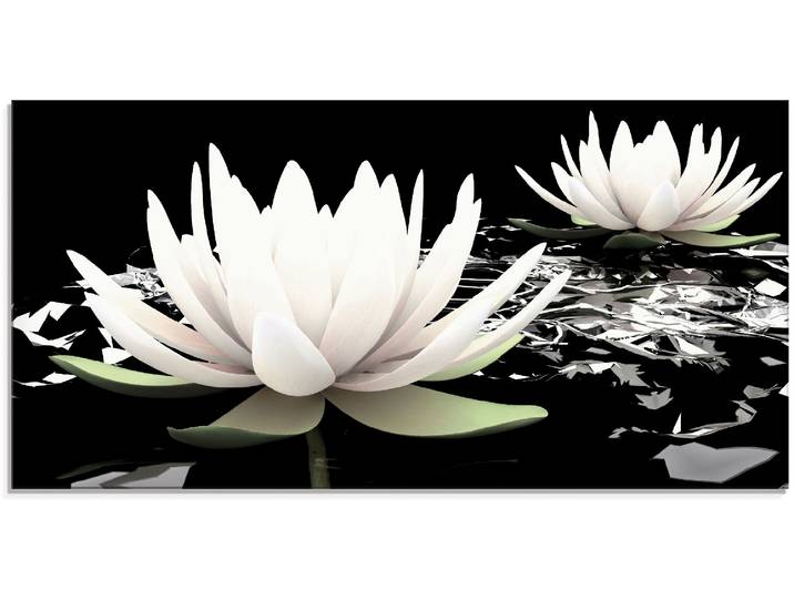 Glasbild ARTLAND Zwei Lotusblumen auf dem Wasser , schwarz (farbe bild(er): schwarz), B:60cm H:30cm, Bilder, Glasbild, in verschiedenen Grössen