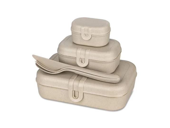 Koziol Boîte à déjeuner et couverts Pascal Ready, lot de 3 Nature desert sand