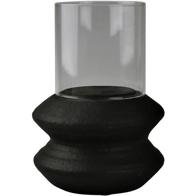 Windlicht AM DESIGN "TERRACOTTA", schwarz, H:20,5cm Ø:15cm, Glas, Ton, Kerzenhalter, Windlicht, Kerzenhalter, Höhe ca. 20,5 cm