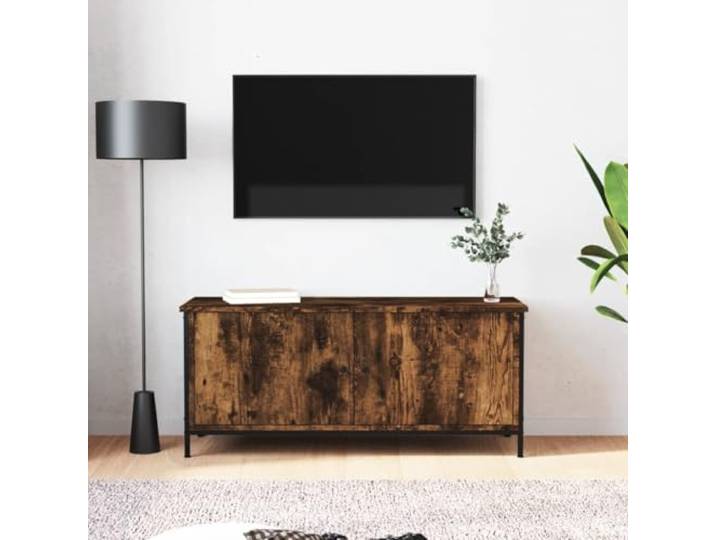 HEFZGDB TV-Schrank mit Türen Räuchereiche 102x35x45 cm Holzwerkstoff mit 4 Fächern, Robuster Oberplatte und Metallfüßen für Stauraum und Stabilität, Medienschrank Aufbewahrung