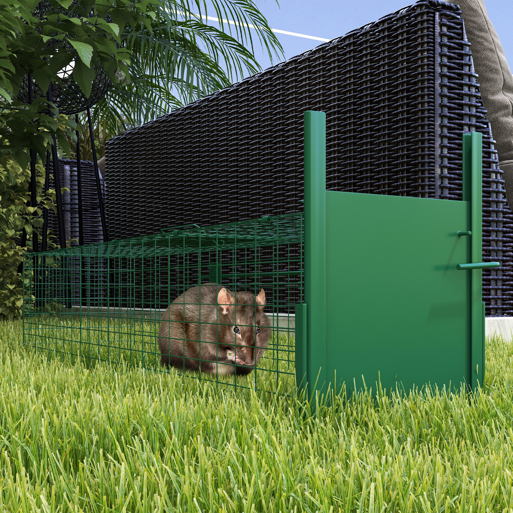 Outsunny Gabbia Trappola per Animali Piccoli con Una Porta e Maniglia, 100x25x28cm cm, Verde Scuro   Aosom Italy