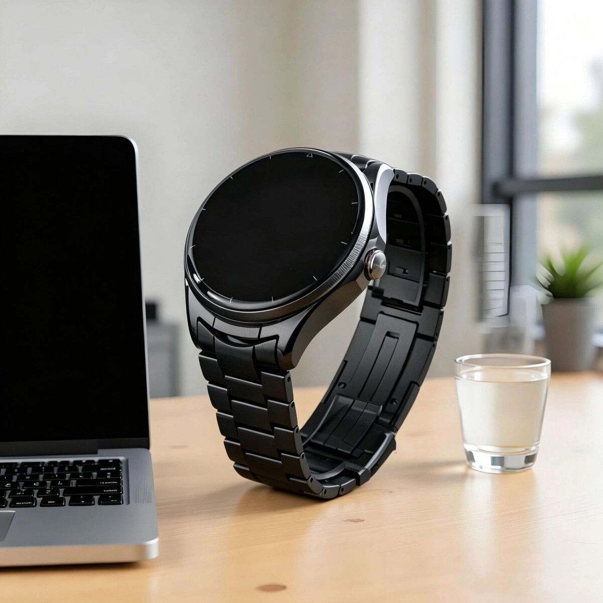INF Edelstahl-Uhrenarmband, kompatibel mit Huawei Watch Buds 2 – Schwarz, 22mm Schnittstelle, dreigliediger Druckknopfverschluss