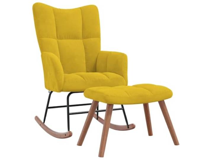 Senfsessel Schaukelstuhl mit Fuß, Samt Polsterung, Stahlrahmen Gestepptes Rechteckmuster, dicker Schwamm, stabile Konstruktion, bis 110 kg, elegantes Design