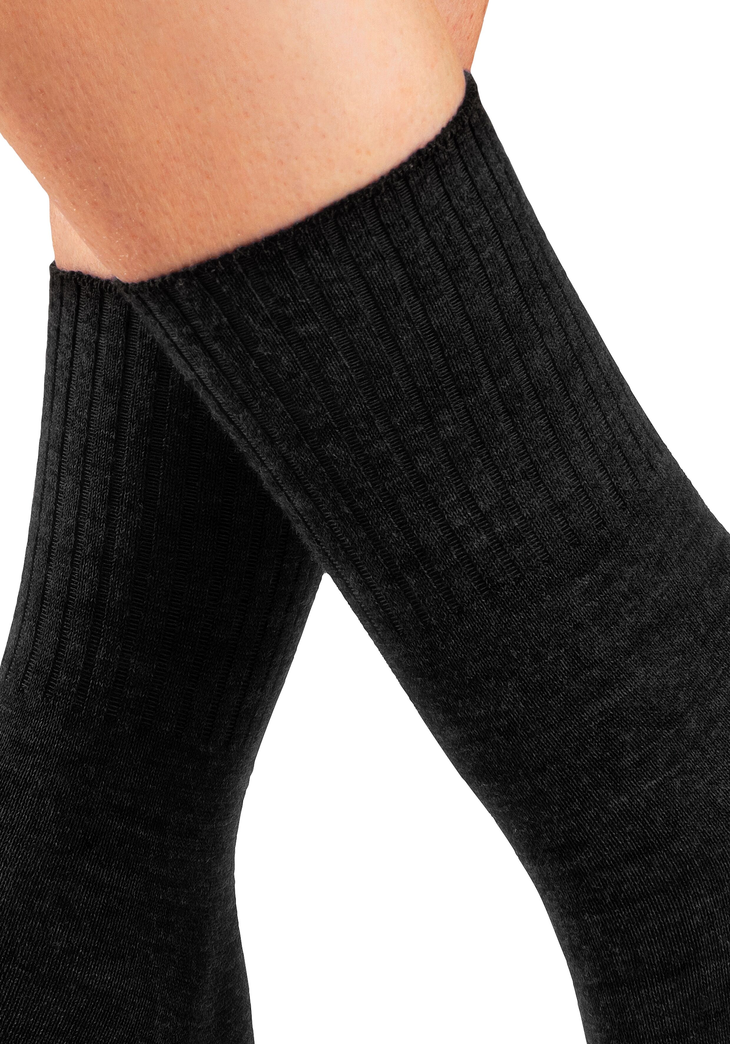 Umschlagsocken LAVANA "Wollsocken, Basic Damen", Damen, Gr. 35-38, schwarz (3x schwarz), Elasthan, Polyamid, Wolle, unifarben, elastisch, Socken Umschlagsocken, fein gestrickt mit 53% Wolle 3x schwarz 35-38