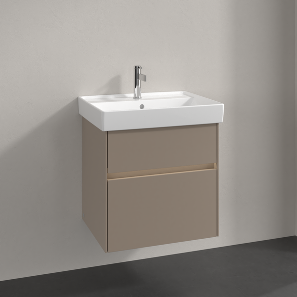Villeroy und Boch Collaro Waschtischunterschrank C008B0VM 55,4x54,6x44,4cm, Waschbecken mittig, LED-Beleuchtung, taupe