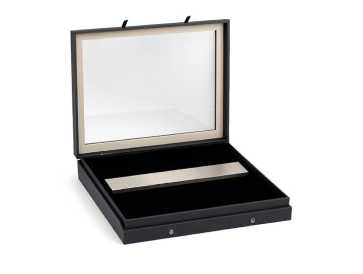 SAFE Black Edition Messer-Vitrine mit Doppel-Magnetleiste Echtglasvitrine für Messer bis 29 cm, stehend oder hängend.