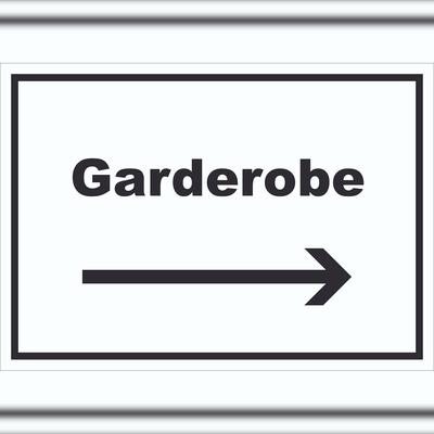 HB-Druck Garderobe Schild mit Text Richtungspfeil rechts Kleidung aufbewahren waagerecht A4 (210x297mm)