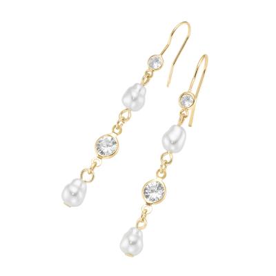 Paar Ohrhaken FIRETTI "Schmuck Geschenk Messing Ohrschmuck Ohrringe", rosa (gelbgoldfarben, kristallweißweiß, kristallweiß), Ohrringe, Damen, 6mm, Messing Perlen, Messing, Perlen, mit Kristallstein - mit Kunststoffperle