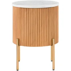 Beistelltisch rund Mango 40x40x52 natur lackiert / Marmor weiß BARCELONA #530