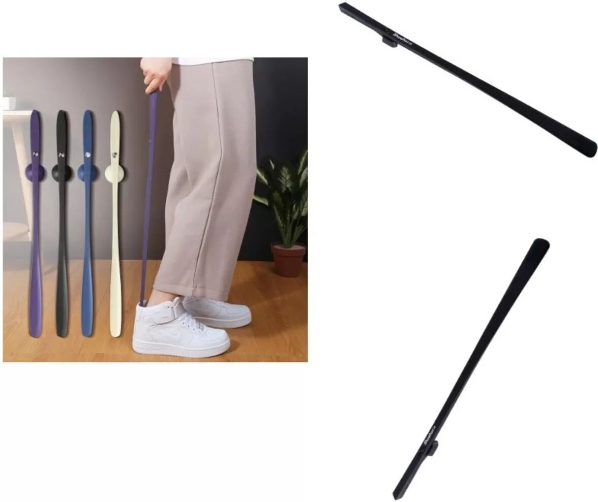 INF Extra-langer Kunststoff-Schuhlöffel mit Magnethalter – 62.5cm, für Senioren und schwangere Frauen Schwarz