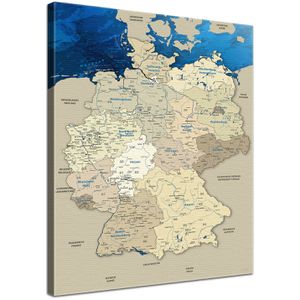 Lana-KK Deutschlandkarte Blue Ocean Postleitzahlen, Holzrahmen, Pinnwand aus Baumwoll-Gewebe, politische Karte, 70 x 100 cm