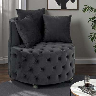ZWYO HOSIMU Velvet Tufted Swivel Chair with Button Design, Movable Wheels & 3 Pillows for Living Room/Bedroom