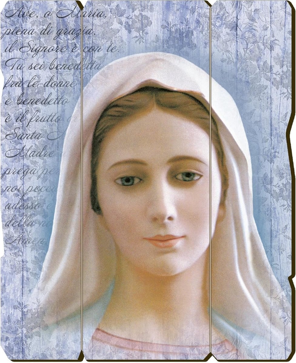 Handgemaakt houten religieus beeld voor wanddecoratie, 10 x 13 cm