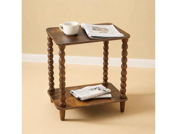 Schmaler Beistelltisch mit 2 Ablagen für Schlafzimmer und Wohnzimmer Holzwerkstoff, platzsparendes Design, für kleine Wohnungen, stabile Konstruktion(15.7*11.8in,Braun)