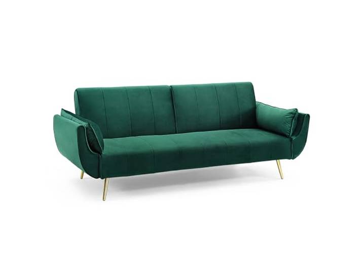 invicta INTERIOR Retro Schlafsofa DIVANI 220cm smaragdgrün Samt goldene Füße Bettfunktion 3er Sofa Schlafcouch Schlaffunktion Couch