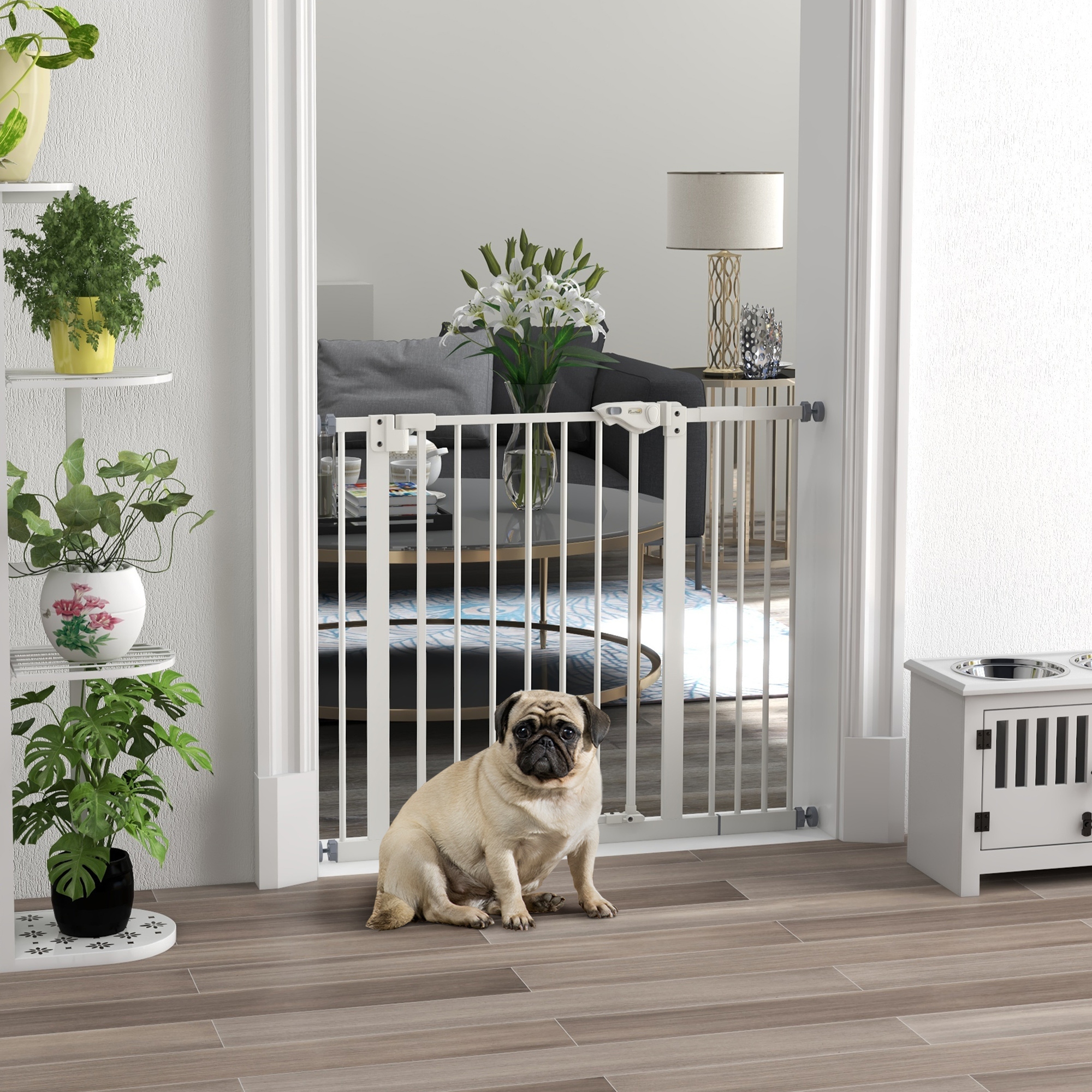 Pawhut Cancellino per cani regolabile con chiusura automatica, 74-100x77 cm, nero   Aosom Italy