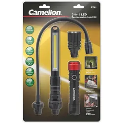Camelion, Taschenlampe, 3-in-1 LED Taschenlampen Set, wiederaufladbar mit Akku und USB-Ladekabel