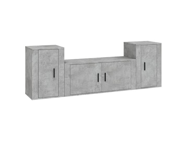 KTHLBRH TV-Möbel-Set, 3-teilig, Grau, Beton, aus Holz, mehrschichtig Wanddesign, Stauraum, glatte Oberfläche, stabile Struktur, manuelle Montage