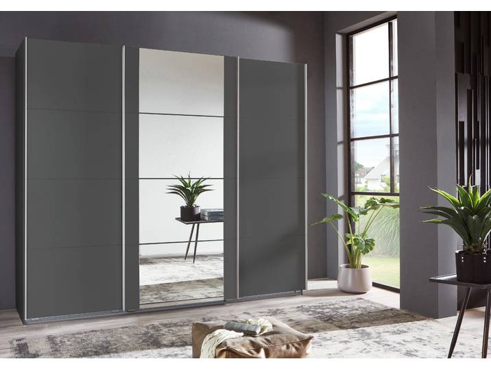 Schwebetürenschrank WIMEX Bern Schiebetürenschrank , grau (graphit, alu), B:270cm H:210cm T:64cm, Holzwerkstoff, Schränke, Schwebetürenschrank, Schrank mit zusätzlicher Innenausstattung, Garderobe