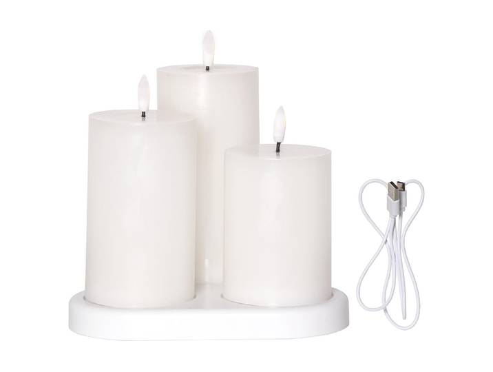 LED-Kerze Set Pillar Charge 3P Indoor , weiß, Ø:10,6cm, Kunststoff, PARFORCE TRADITIONAL HUNTING, Kerzen, LED-Kerze