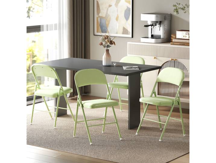 HOMCOM Lot de 4 Chaises Pliantes Velours Vert Cadre Acier