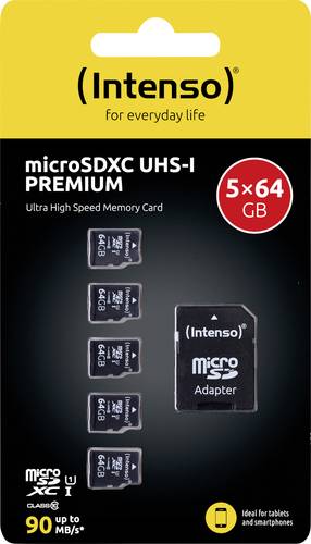 Intenso Premium 5er Pack (5 x 64 GB) microSDXC-Karte 64GB Class 10 UHS-I inkl. SD-Adapter