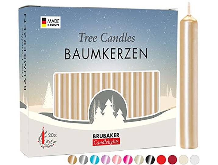 BRUBAKER 100 Pakje Boomkaarsen Was - Kerstmis Kaarsen Piramide Kaarsen Kerstboom Kaarsen - Licht Goud