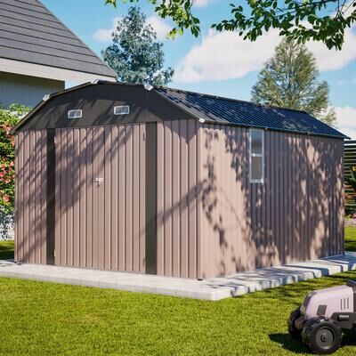GDFStudio - Large Heavy Duty Rust-Resistant Metal Tool Storage Shed with Floor Frame & Lockable Doors for Easy Access