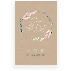 Save The Date Karte: Blumenkranz Kraft in Kraft Look