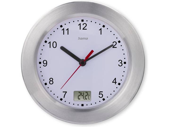 Hama badkamerklok- Mauritius- Wandklok - Thermometer- Aluminium