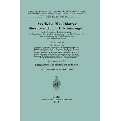Ärztliche Merkblätter über berufliche Erkrankungen, Taschenbuch von NA Martius,NA Beck,NA Beintker,NA Best,NA Böhme, Springer Berlin,