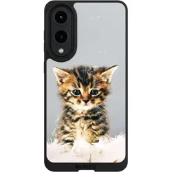 Nivocase Handyhülle für Samsung Galaxy S25 Edge Hülle NIVOpure Case Schwarz Feder Haustier Katze (Samsung Galaxy S25 Edge), Smartphone Hülle, Schwarz