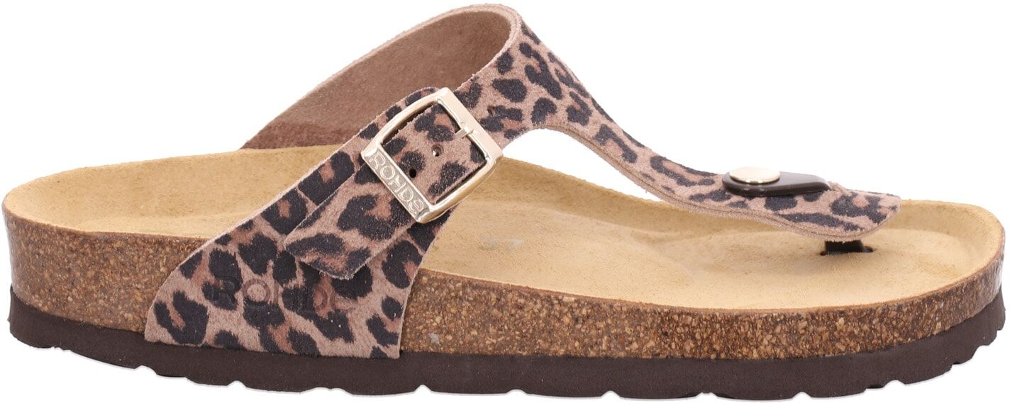 Zehentrenner ROHDE "SUNNYS", Damen, Gr. 37, braun (leo), Veloursleder, Schuhe Zehentrenner, Pantolette, Sommerschuh, Strandschuh im modischen Leo-Look