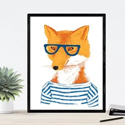 POSTER Set mit 4 „Hipster Animals“ A4 Schwarzer Rahmen