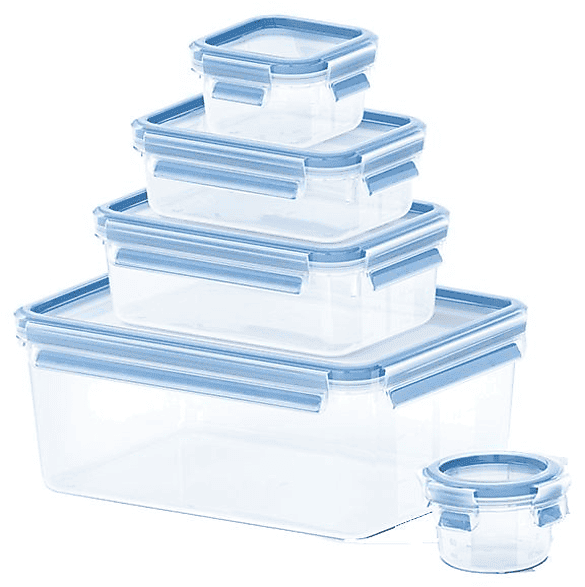 Pack Tupper - Tefal Clip&Close; K3029012, 5 recipientes , 0.15 L-3.7 L, Plástico, Transparente