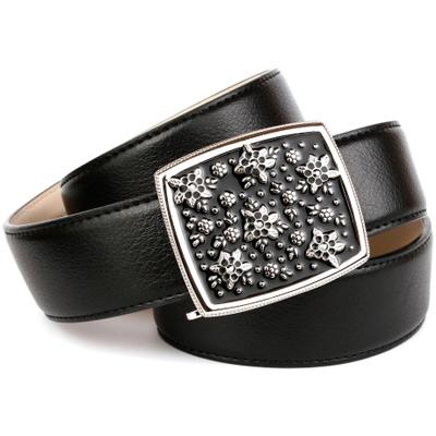 Ledergürtel ANTHONI CROWN, Damen, Gr. 85, schwarz, Leder, unifarben, Gürtel Ledergürtel, mit handgefertigter Glasur-Schließe, florales Muster
