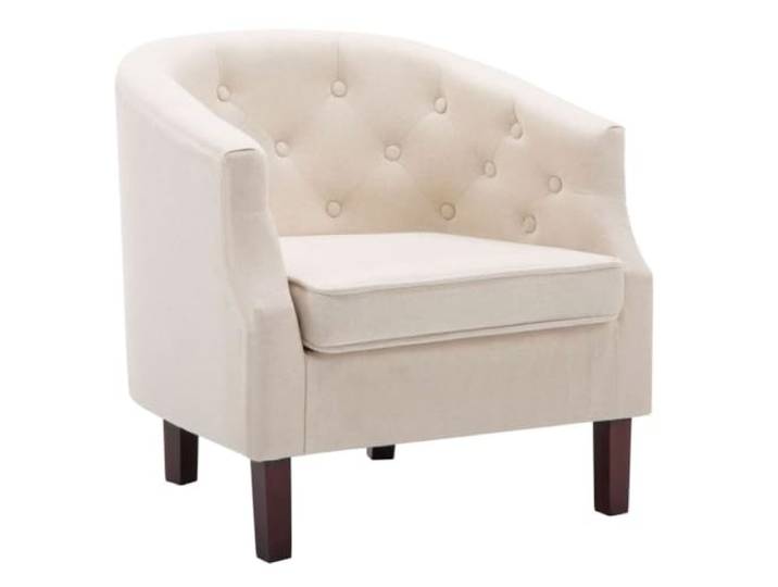 Sessel Beige aus Polyestergewebe mit Holzfüßen Polyester Steppung Knöpfe Holzbeine Stabile Wohnzimmer Schlafzimmer 110kg